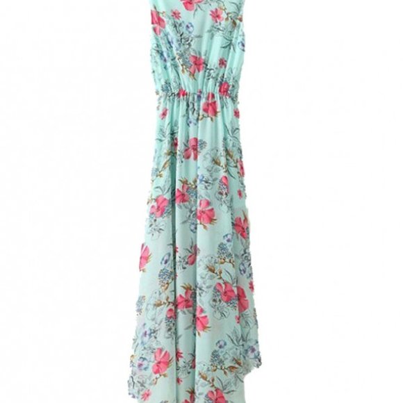 ASOS Blue Floral Print High Low Chiffon Dress - Picture 3 of 3